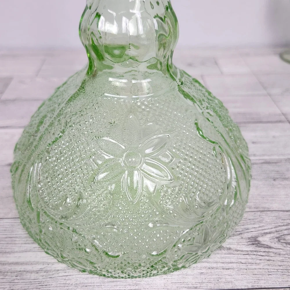Vtg Indiana Sandwich Glass Chantilly Green Tiara Exclusive Decanter Set 10344